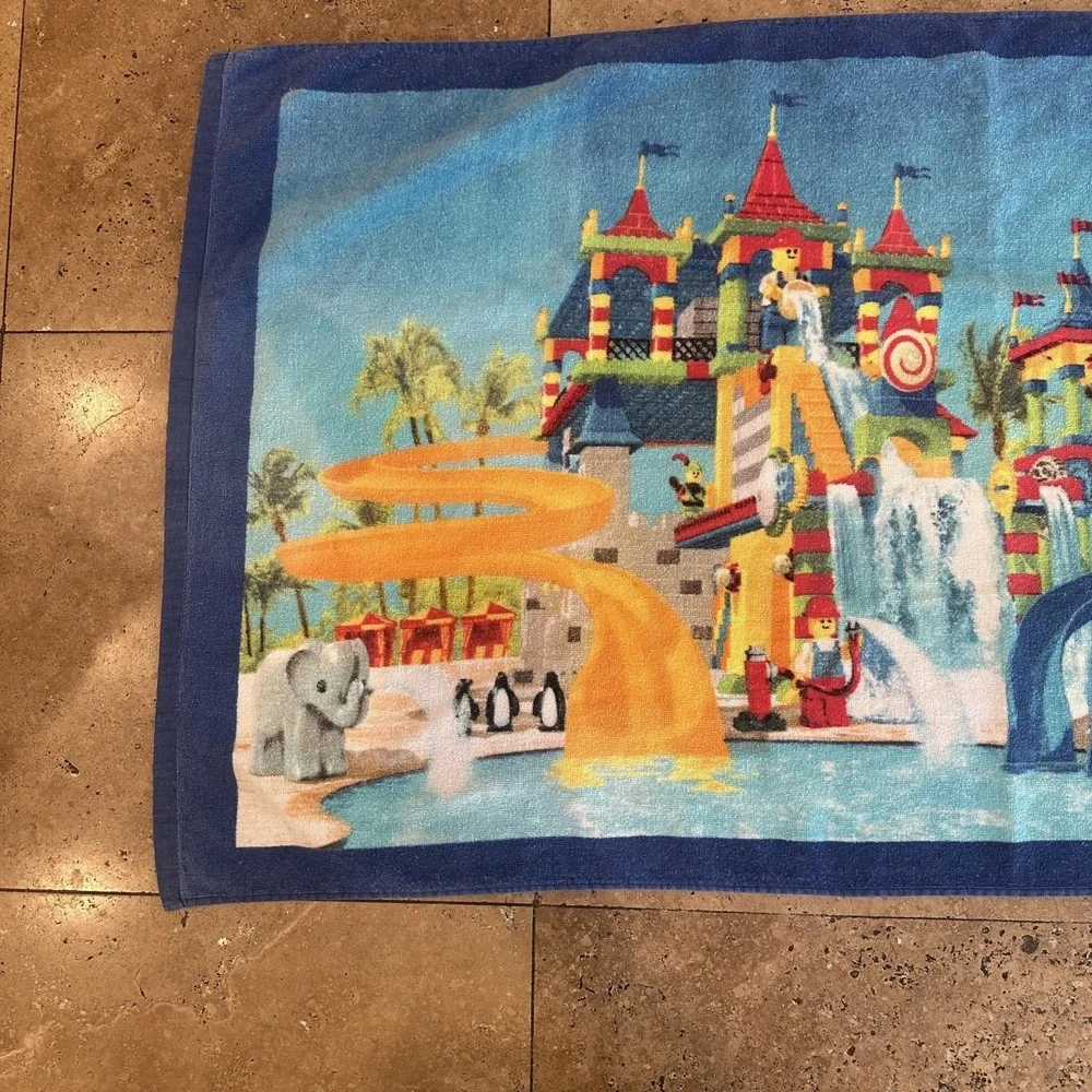 VTG Y2K Legoland Water Park Beach Towel Multicolor LEGO Slides Penguin 28x51 Kid